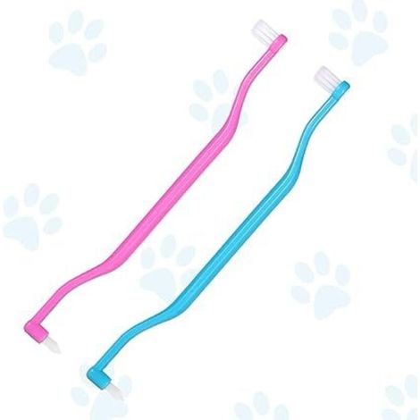 Paquet de 2 brosses à dents réversibles pour chat, brosse à micro-tête pour nettoyage des dents de chaton, soins dentaires pour chaton avec poignée incurvée, réduit la formation de tartr (1/5)