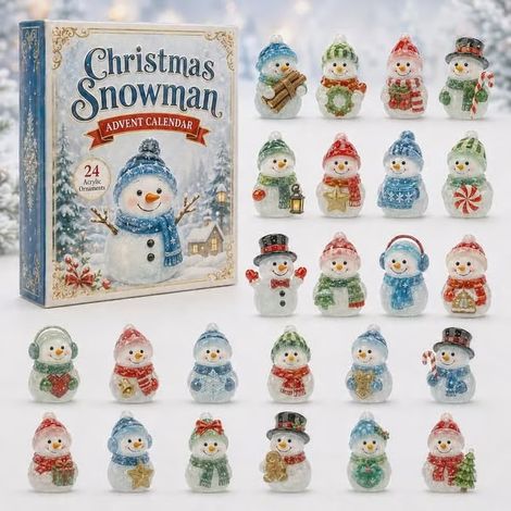 Adventskalender 2026 – 24-teilig – blau, rot, weiß – Acryl – 24 Tage mit glänzenden Schneemann-Anhängern – Weihnachtsbaumschmuck – geeignet für Weihnachten und als Dekoration für den Wohnbereich (1/5)