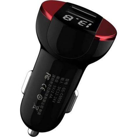 (Noir+Rouge Noir+Slivery)Chargeur de voiture 2 Ports USB - Alliage d'Aluminium - Voltmètre Numérique LED - Charge Rapide (1/4)