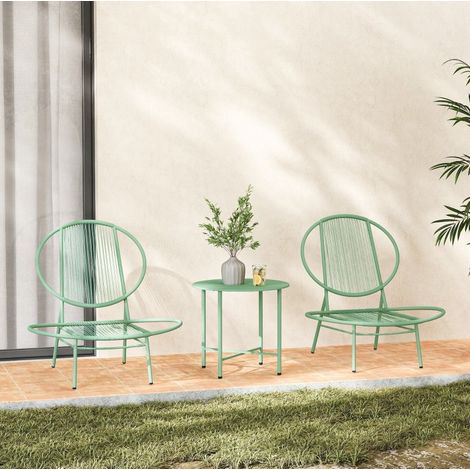 Bistro-Set aus Stahl 2-Sitzer grün mit rundem Tisch, ergonomische Sitzschalen (1/5)