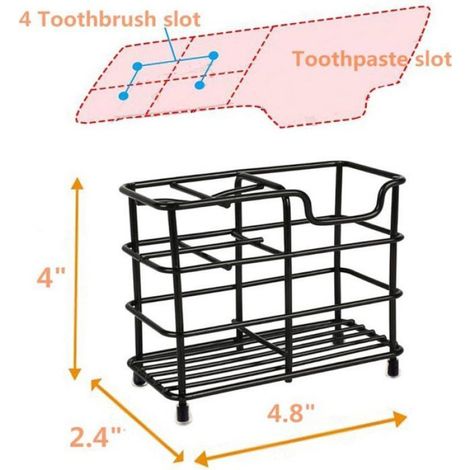 Porte-brosses à dents inox noir, boîte rangement salle de bain avec dentifrice (1/5)