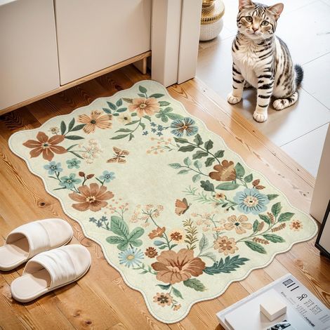 Tapis anti-taches petit, tapis de cuisine tapis doux intérieur, style bohème de porte d'entrée, tapis d'entrée floral et lavable anti-dérapant (1/5)