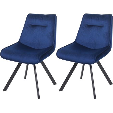 Set 2x sedie poltroncine HHG-597 design moderno metallo velluto blu