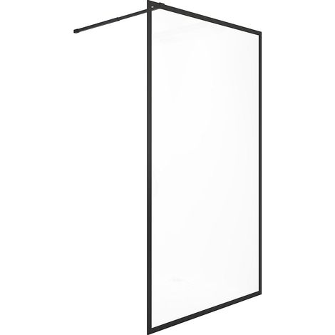Vente-Unique – Paroi de douche à l'italienne 120 x 200 cm – Noir mat – Verre trempé 6 mm – Barre de stabilisation ajustable incluse – Aluminium