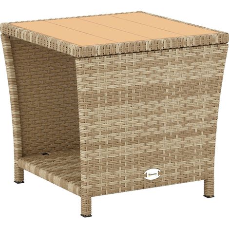 Outsunny Side Table 2-Tier with Storage Shelf/Khaki