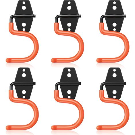 Ganchos de pared resistentes para almacén, almacenamiento, ganchos metálicos para garaje, ganchos de hierro perforados para soportar carga, ganchos de pared para bicicletas, 6 piezas - naranja (1/5)