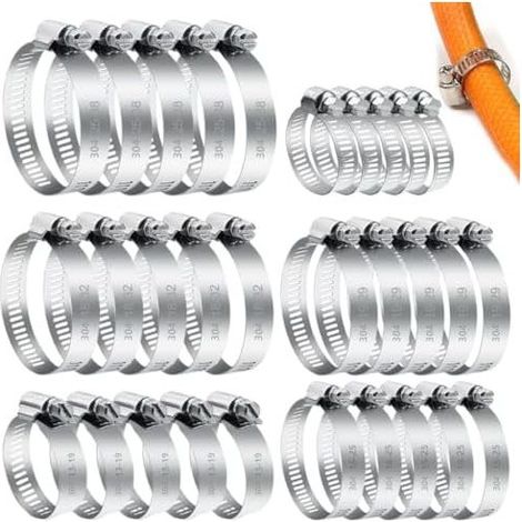 Set di 30 fascette stringitubo regolabili da 10-38 mm in acciaio inox 304. Materiale metallico in acciaio inox per impianti idraulici, piscine, condotti di aspirazione e ventilatori. (1/5)
