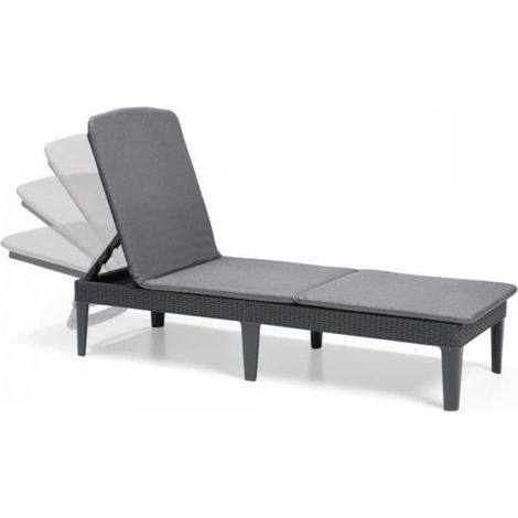 Transat Bain de soleil - Allibert by KETER – JAIPUR - en résine imitation rotin tressé - gris graphite - dossier réglable avec cous (1/5)