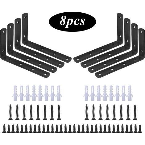 Fixing Bracket,8 Pcs L-Shaped Right Angle Black Stainless Steel Bracket，Shelf Bracket 125mm x 75mm x 20mm/Corner Bracket Brace with 48 Pcs Screws and 16 Pcs Anchors