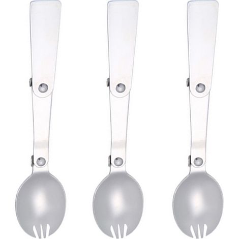 Spork - Acier Inoxydable Pliable - 2-en-1 Cuillère Fourchette - Pour Randonnée Camping Voyage - Lot de 3 avec Étui de Transport (1/5)