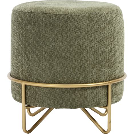Wahson Round Ottoman Stool Chenille, Padded Poufee Footstool with Gold Legs, Small Foot Stool for Living Room Bedroom, Green