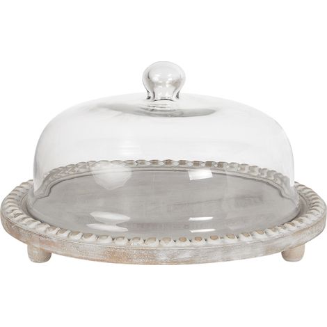 Soporte para tartas de madera clara de mango con tapa de vidrio expositor cúpula de repostería Dendera (1/5)