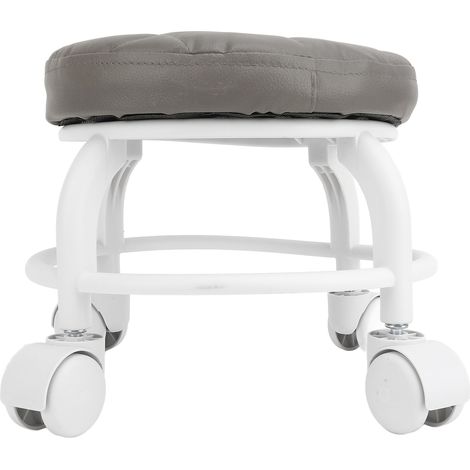 Tabouret bas rond à roulettes pivotant roues silencieuses simili cuir PU gris pour bureau garage maison atelier (1/5)
