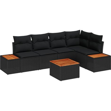 Garden Sofa Set with Cushion 6 pcs Black Poly rattan vidaXL