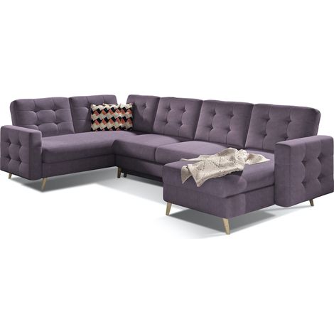 Canapé panoramique convertible capitonné tissu violet Anska 320cm (1/5)