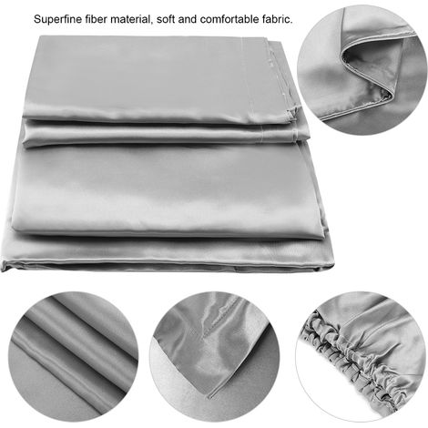 Parures de lit unies en satin imitation soie, housses de draps, taies d'oreiller et couettes (1/5)