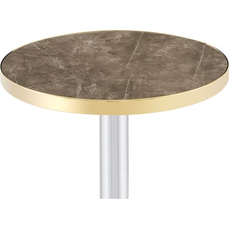 Mesa auxiliar redonda moderna de MDF con acabado efecto mármol y marco de acero inoxidable dorado (1/5)