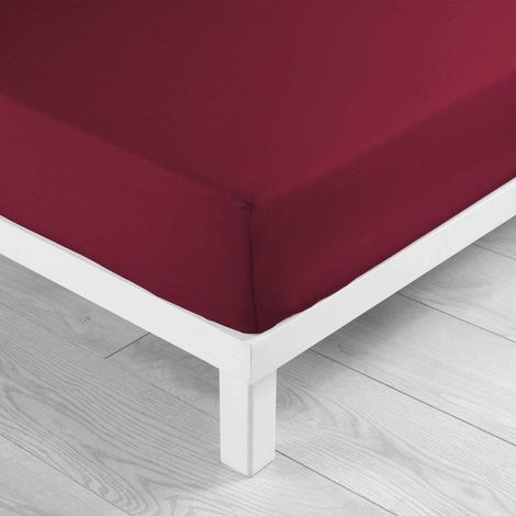 Douceur D'Intérieur – Drap housse 180 x 200 cm – 100 % coton – Densité 57 fils/cm² – Grand bonnet 30 cm – Uni bordeaux (1/3)