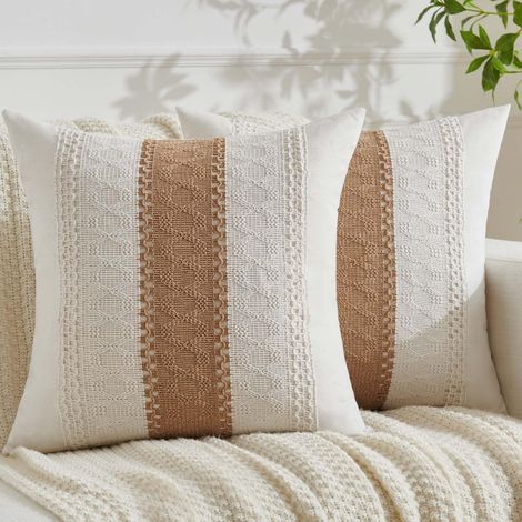 CCYKXAHousse Coussin 40x40 Marron Bohème Macramé Coton Lin Automne Housses de Coussin Décoratif Boho Style De Luxe Taie Oreiller Décoration Maison Lot de 2 (1/5)