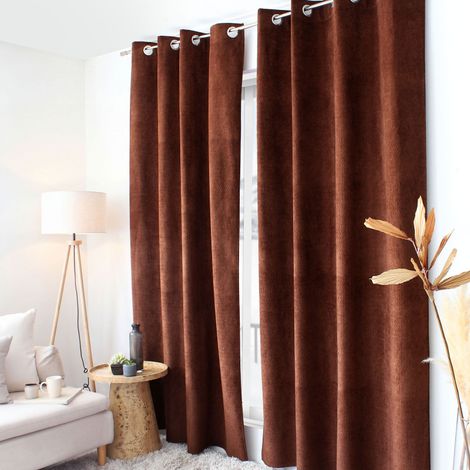 Rideau thermique ALPAGA 140 x 240 cm – Velours chenillé – Doublure polaire - 140x240cm - Mocha (1/2)