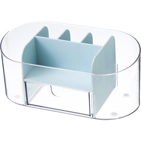 Range-cosmétique en bleu transparent, organiseur de maquillage pour bureau, porte-pinceaux, rangement de vanity, mini boîte de rangement pour bureau (1/4)