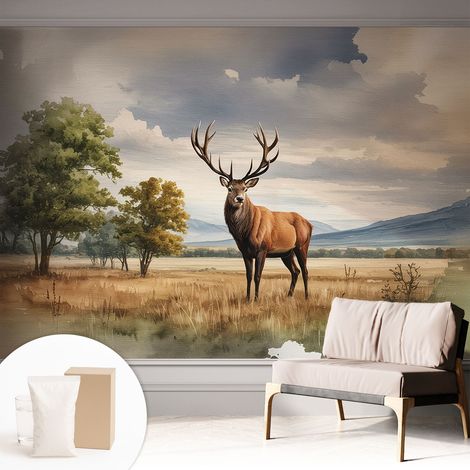 Tapete Dekorative Vliestapete mit Klebe für Wand - Mustertapete - moderne Einrichtung - für Büro Majestätischer Hirsch 312x219 cm (1/5)