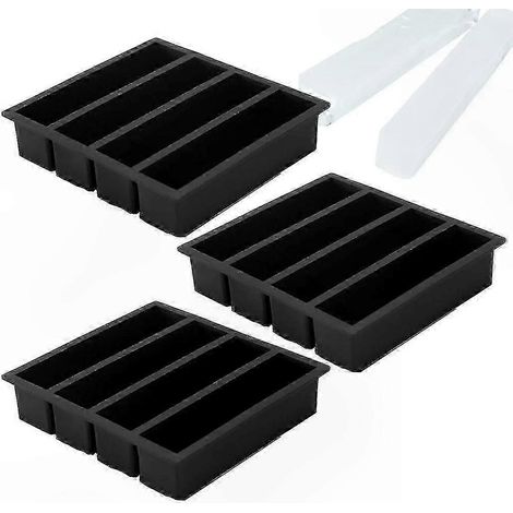 Flexible Silikon-Eiswürfelform für längliche Eiswürfel, 12 Mulden, für Wasserflaschen und Thermoskannen, schwarz, leicht zu lösen, praktischer Eisstiel (1/5)