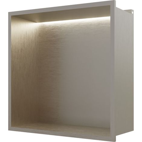 RAK Ingot Square Recessed Niche 300mm H x 300mm W with LED - Brushed Nickel (1/4)