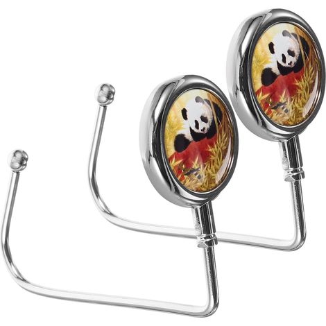 Robuste Edelstahl Handtaschenhaken mit Panda Muster 2 Stück Tisch Taschenaufhänger Vielseitiger Taschenhalter für Büro und Zuhause (1/5)