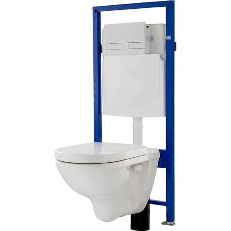 Set WC complet suspendu avec abattant bâti-support avec plaque de commande