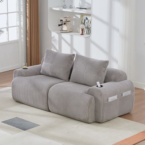 Divano modulare 2 posti in velluto a coste, 200 x 99 x 80 cm, grigio chiaro HAVRYA (1/5)