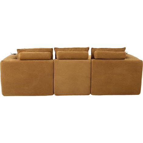 3-Sitzer-Modulsofa mit Hocker aus orangefarbenem Cordvelours MODENUIT (1/5)