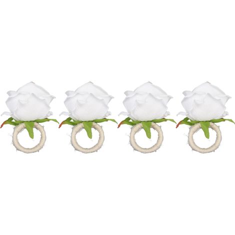 Lot de 4 ronds de serviette roses en plastique imitation vigne, réutilisables, blancs, pour restaurant (1/5)