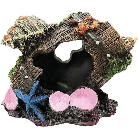 Höhlenornament in Form eines Aquarienfasses, verziert mit Muschelschalen (1/4)
