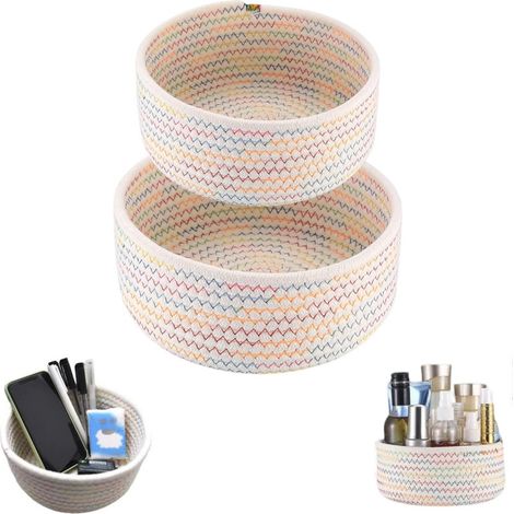 Paniers de rangement tressés 2 pièces en coton, Accessoires de salle de bain, Accessoires de commode, Jouets (couleur) (1/5)