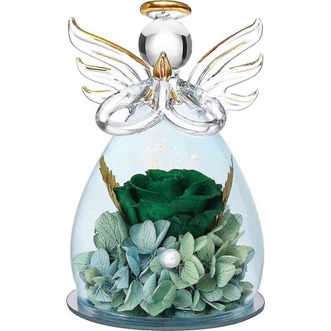 Geschenk zum Muttertag oder Mamas Geburtstag: Engelsfigur aus Glas, verziert mit hübschen lila Blumen (11 x 7,5 cm, grün) (1/5)