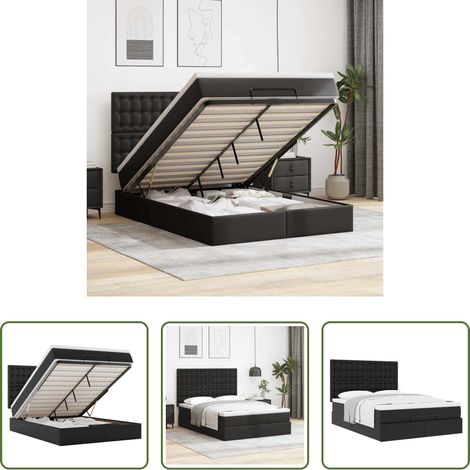 vidaXL Matelas à ressorts ensachés - Cadre de lit ottoman avec matelas noir 140x200 cm similicuir (1/5)