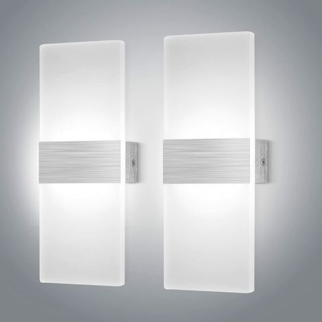 2 x 12W Applique Murale Interieur Led Salle, Luminaire Mural Moderne Blanc Froid 6000K, Lumiere Murale Led 750LM AC 220V Lampe Murale Led Salon Cuisine, Scaliers, Décoration Club [Classe énergétique F (1/5)
