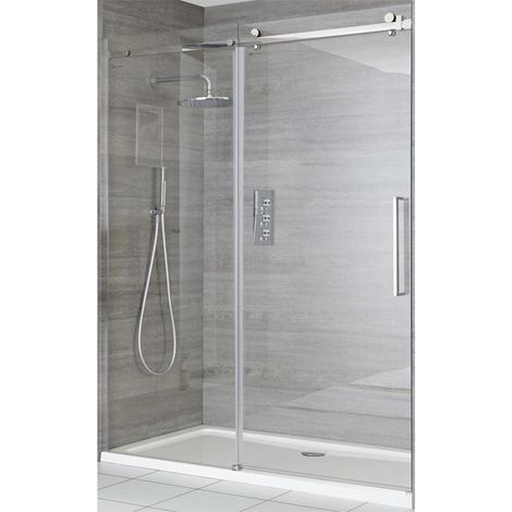 Milano Portland 1500mm Chrome Reversible Wet Room Frameless Shower Enclosure Sliding Door - Door Only (1/4)