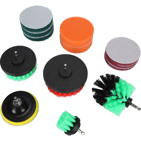 Kit brosses de nettoyage électriques avec embouts pour perceuse, brosses en nylon et tampons abrasifs éponge (1/5)