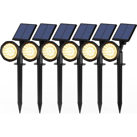 Lot de 6 Spots Solaires d'extérieur, projecteurs solaires,IP65 étanches à 25 LED lampes solaires pour chemins, extérieur Jardins, Clôtures (Blancs Chaud)
