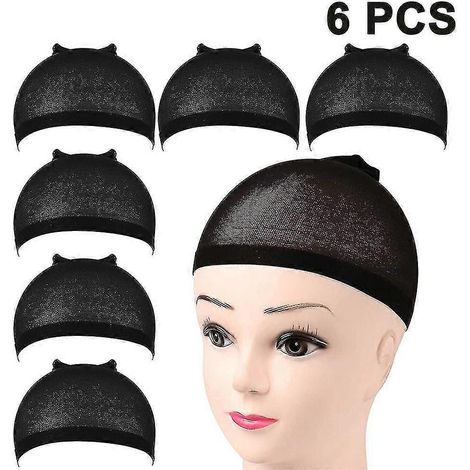 Lot de 6 bonnets de perruque marron clair pour perruque lace front, doublure en soie, filet à perruque-Black (1/3)