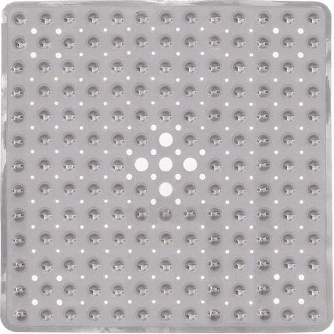 Tapis de douche carré 53 x 53 cm, antidérapant, anti-moisissure, avec ventouse, absorbant, sans BPA, antibactérien, lavable en machine, avec trous de drainage - Gris (1/4)