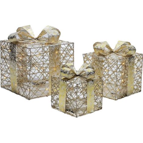 Pacchi regalo argento e oro cubi di natale luci led per addobbi decorazioni albero natalizio casa vetrine negozio idea regalo - colorigenerali: Tris di pacchi completo (1/3)
