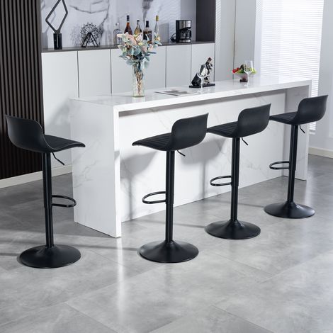 Lot de 2 tabourets de bar modernes réglables en hauteur,dossier plastique et siège faux cuir,base métallique avec repose-pieds.