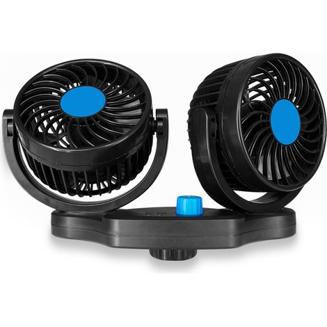 Ventilateur de voiture, 12 V, double tête rotative à 360°, pour sièges arrière, avec 2 ports de chargement USB, pour véhicules tout-terrain et voitures. (1/5)