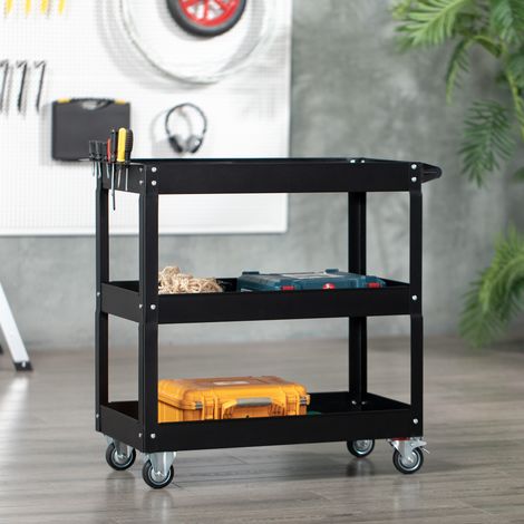 Chariot d’atelier en métal à 3 niveaux sur roulettes avec poignée, charge max. 150 kg, 83 x 35,3 x 76 cm, noir - CHICFURN (1/5)