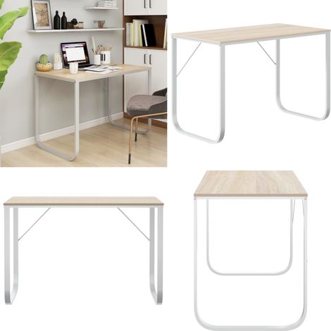 Computertisch Weiß und Eiche-Optik 110x60x73 cm Holzwerkstoff - Schreibtisch - Holzwerkstoff (1/5)