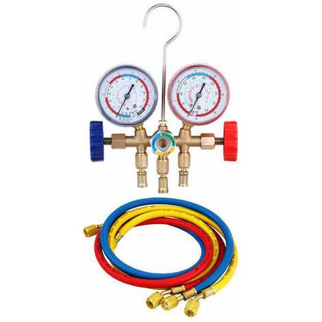 Herramienta de aire acondicionado con manguera y gancho para R12 R22 R404A R134A, juego de manómetros de presión de colector de refrigerante (1/5)
