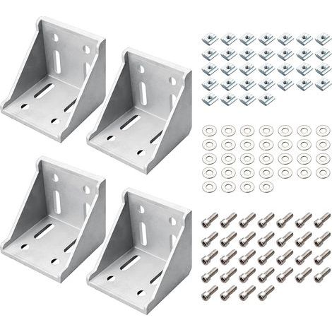 4 Équerres de Fixation 78x78x80mm pour Profilé 8080 Rainure 8mm + 32 Écrous Rondelles Boulons M8x16mm Support en Aluminium Cornière Raccord (1/5)